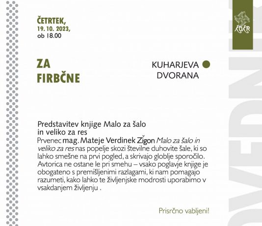 Predstavitev knjige Malo za šalo in veliko za res – mag. Mateja Verdinek Žigon