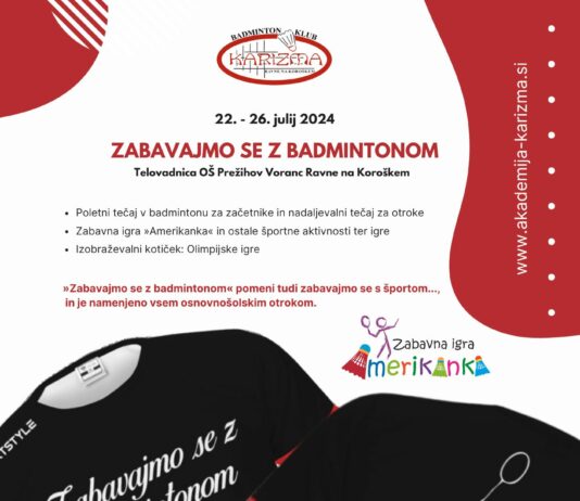 Na Ravnah v času poletnih počitnic petdnevni športni program ‘Zabavajmo se z badmintonom’