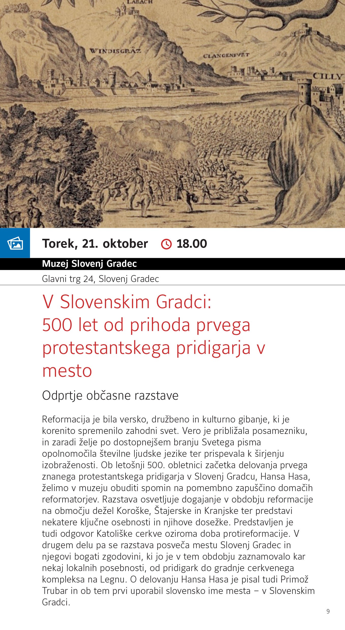 V Slovenskim Gradci: 500 let od prihoda prvega protestantskega pridigarja v mesto