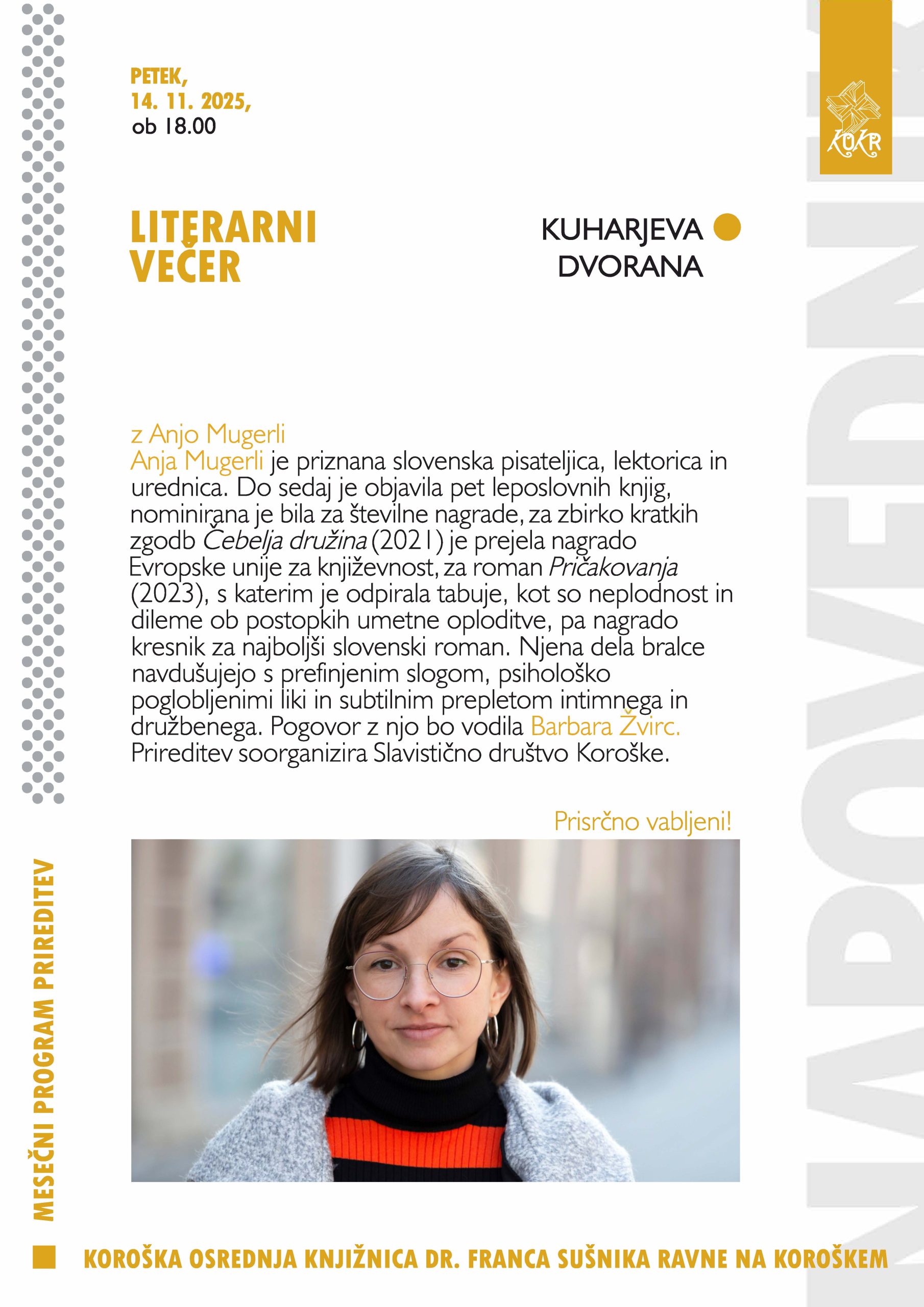 Literarni večer z Anjo Mugerli