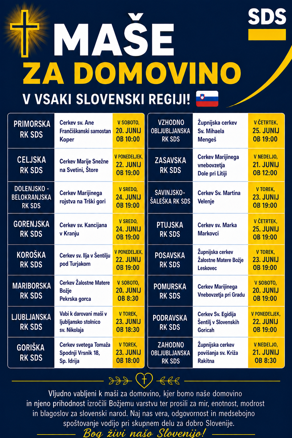 Vabilo k maši za domovino ob dnevu državnosti